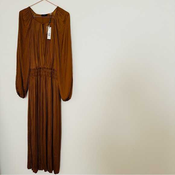 New T Tahari Airflow Maxi Dress With Smocked Waist Elegant Pleated Terracotta - Picture 7 of 9